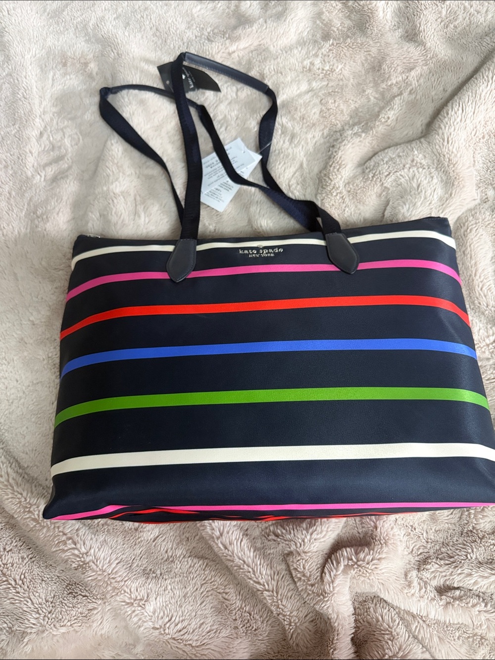 kate spade Navy Striped Tote multicolor stripes and includes detachable pouch